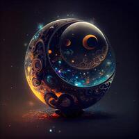 yin yang zodíaco firmar en negro antecedentes. ilustración., ai generativo imagen foto