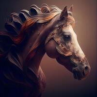 Horse head with flowing mane and mane. 3D rendering, Ai Generative Image photo