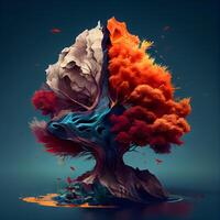 Colorful abstract tree isolated on dark background. 3D illustration., Image photo