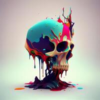 Skull with colorful paint splashes on white background. 3d illustration, Image photo