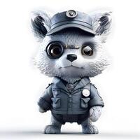 linda dibujos animados perro vestido como un policía oficial. 3d representación, ai generativo imagen foto