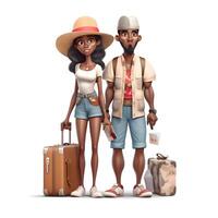 Couple of tourists in front of the old town. illustration., Image photo