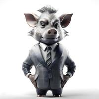 Cute wild boar in a suit and tie on white background, Image photo