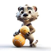 Hedgehog with soccer ball isolated on white background. 3D illustration., Image photo