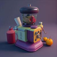 Retro blender with fruit. 3D illustration. Copy space., Image photo