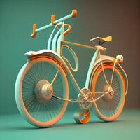 bicicleta en el jardín a puesta de sol. 3d hacer ilustración., ai generativo imagen foto