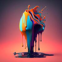 Colorful paint splashes on gradient background. 3d render illustration, Image photo