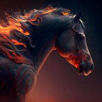 Horse head with fire effect on dark background. Horse head with fire effect., Image photo