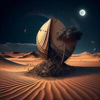 Sailing boat in the desert. 3D illustration. Fantasy., Image photo