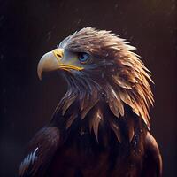 Beautiful eagle in the rain. Animal portrait on dark background., Image photo