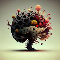 Abstract tree made of colorful spheres and dots. 3d illustration., Image photo