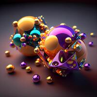 Abstract 3d illustration of multicolored shiny spheres on black background, Image photo