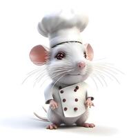 linda pequeño blanco ratón como un cocinero con un sombrero y uniforme, ai generativo imagen foto