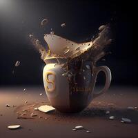 Coffee cup with splashes of coffee. 3d illustration, Image photo