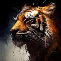 tiger painting on canvas with grunge background, digital illustration., Image photo