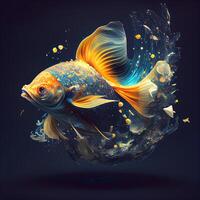 Beautiful goldfish on a dark background. 3d rendering., Image photo