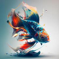 Beautiful goldfish in water. 3d rendering, 3d illustration, Image photo