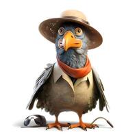 3D rendering of a vulture wearing a safari hat and sunglasses, Image photo