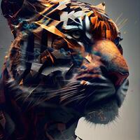 Tiger in the rain. 3D rendering. Digital painting., Ai Generative