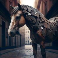 Horse sculpture in the center of Prague, Czech Republic. 3D rendering., Image photo