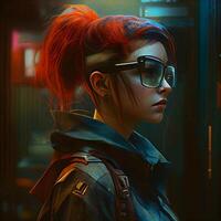 futurista retrato de un niña en futurista lentes. 3d representación., ai generativo imagen foto