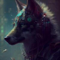 Portrait of a wolf in the steampunk style. 3d rendering, Image photo