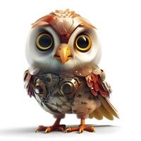 Funny owl isolated on white background. 3D rendering. Computer digital drawing., Image photo