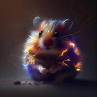 Hamster with a tail of fire on a dark background. 3d rendering, Image photo
