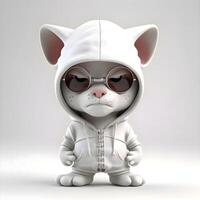 Cute cat in a white hoodie and sunglasses. 3d rendering, Image photo