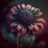 Beautiful gerbera flower on dark background. Digital painting., Image photo