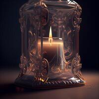 Candle in a glass candlestick. 3D rendering., Image photo