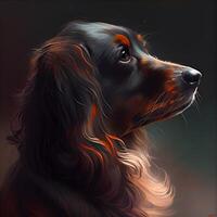 Digital painting of a cocker spaniel dog on black background., Image photo