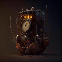 3D rendering of an old, rusty and dusty engine on a dark background., Image photo