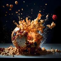 Colorful splashes and drops of confectionery falling into apple, Image photo