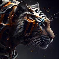 digital ilustración de un Tigre con fuego llamas en un negro fondo, ai generativo imagen foto