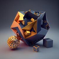 3d render of abstract geometric composition with 3d spheres and cubes, Image photo