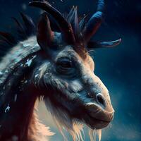 Fantasy portrait of a wild goat in the rain. 3d rendering, Image photo