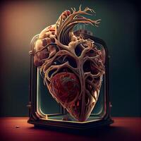 Human heart in a lantern. 3D illustration. Vintage style., Image photo