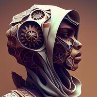 3d rendering of a female face with abstract patterns on her skin, Image photo