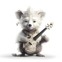 Cute koala with a violin isolated on a white background., Image photo