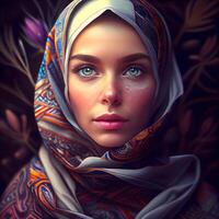 Portrait of a beautiful muslim woman in a headscarf., Image photo