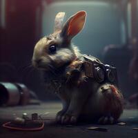 Rabbit with a camera in his hands. 3D rendering., Image photo