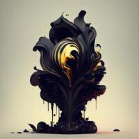 3d illustration of a sculpture made of black and gold with floral ornament, Image photo