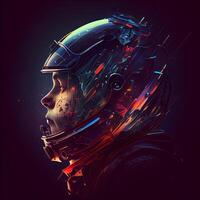 Cyborg head in space. Artificial intelligence concept. 3D rendering, Image photo