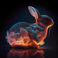 Conejo y fuego en un oscuro antecedentes. 3d ilustración., ai generativo imagen foto