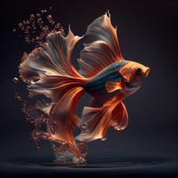 golden siamese fighting fish isolated on black background, 3d rendering, Image photo