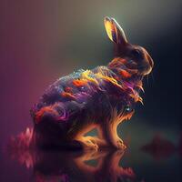Rabbit with abstract light on a dark background. 3d rendering, Image photo