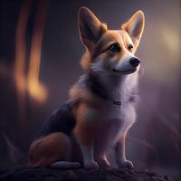 galés corgi pembroke perro sentado en el bosque, ai generativo imagen foto