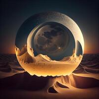 Fantasy planet in the desert. 3d illustration. Elements of this image furnished by NASA, Image photo