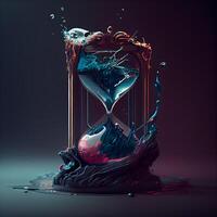 Hourglass with flowing water. 3D rendering, 3d illustration., Ai Generative Image photo